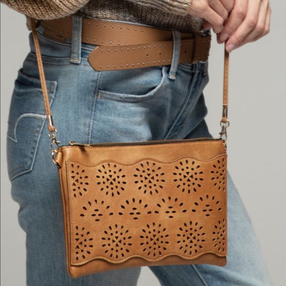 Boho Faux Leather Laser Cut Crossbody - Picture 2 of 6